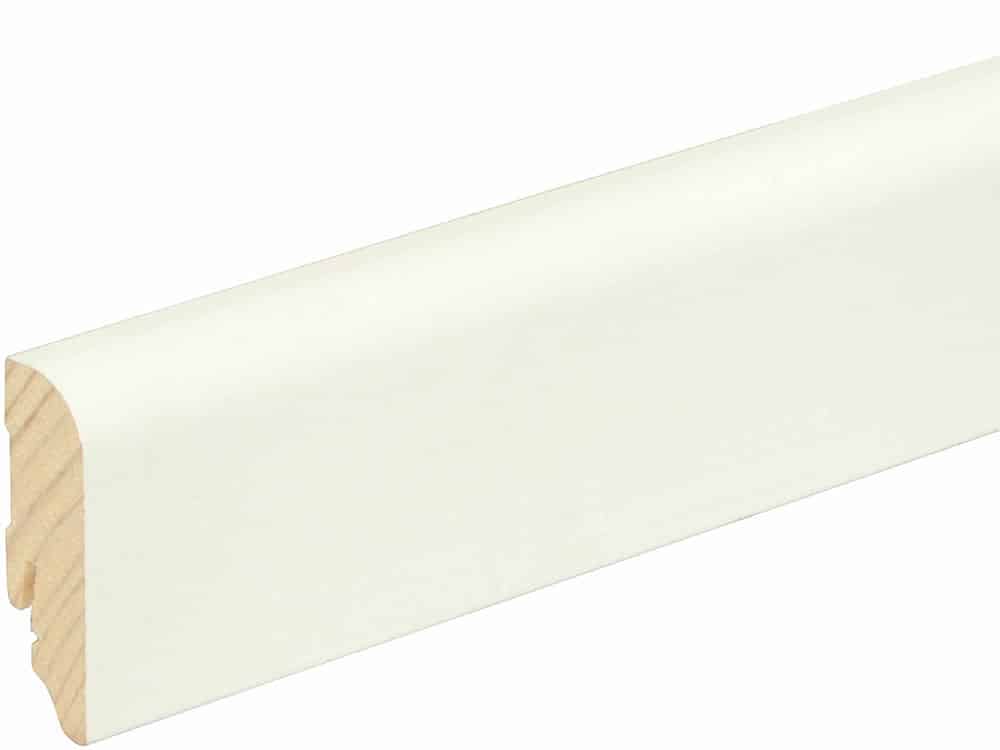 Sockelleiste gerundet L0144L, RAL9010 18 x 58 mm Fichte/Kiefer weiß lackiert, 240 cm