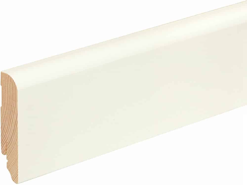 Sockelleiste gerundet L0145L, RAL9010 18 x 80 mm Fichte/Kiefer weiß lackiert, 240 cm