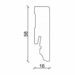 Sockelleiste eckig L0153L, RAL9010 16 x 58 mm Fichte/Kiefer weiß lackiert, 240 cm