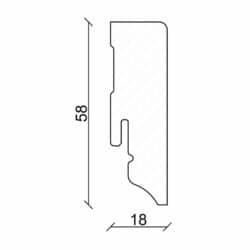 Sockelleiste eckig L0154L, RAL9010 18 x 58 mm Fichte/Kiefer weiß lackiert, 240 cm